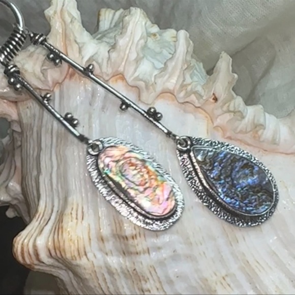 Modern Abalone Solar dangle multi-gem handmade statement Necklace - Picture 5 of 16